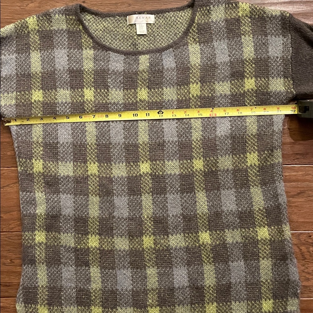 KENAR Green & Gray Plaid Mohair Blend Tunic Sweater Size M - Picture 3 of 7